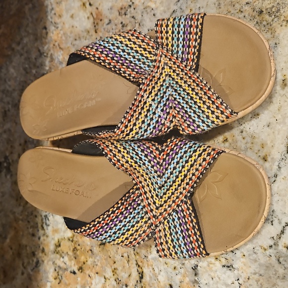 Skechers Cork Wedge Slides - Picture 1 of 7